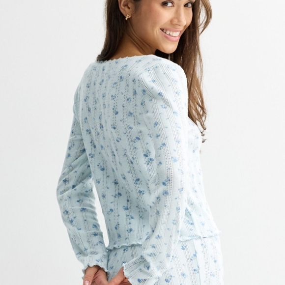 Pink Republic Juniors Pointelle Light Blue Bows Loungewear Set - Picture 2 of 5